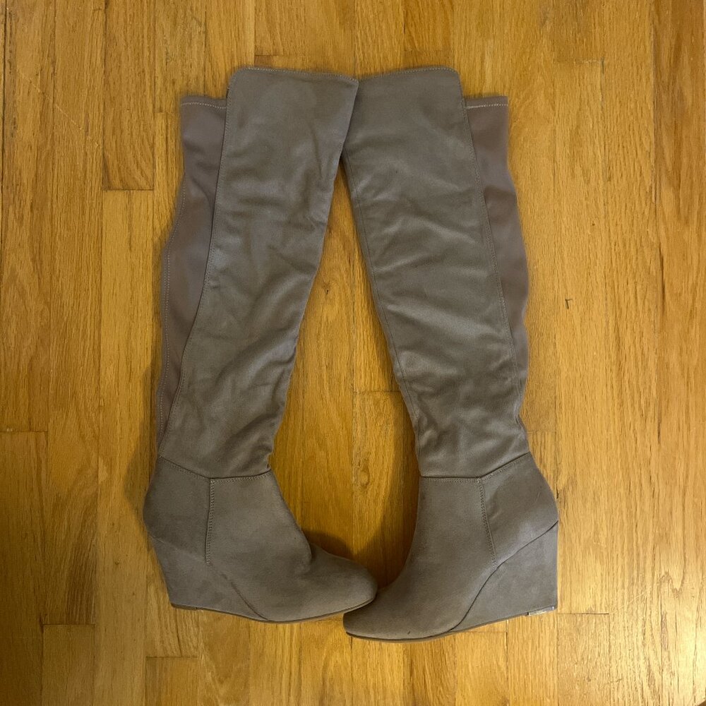 Francesca's Knee High Felt Wedge Boots